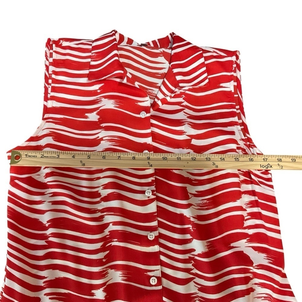 Cabi Red White Brushstroke Sleeveless Button Front Midi Dress Size M - Picture 10 of 11